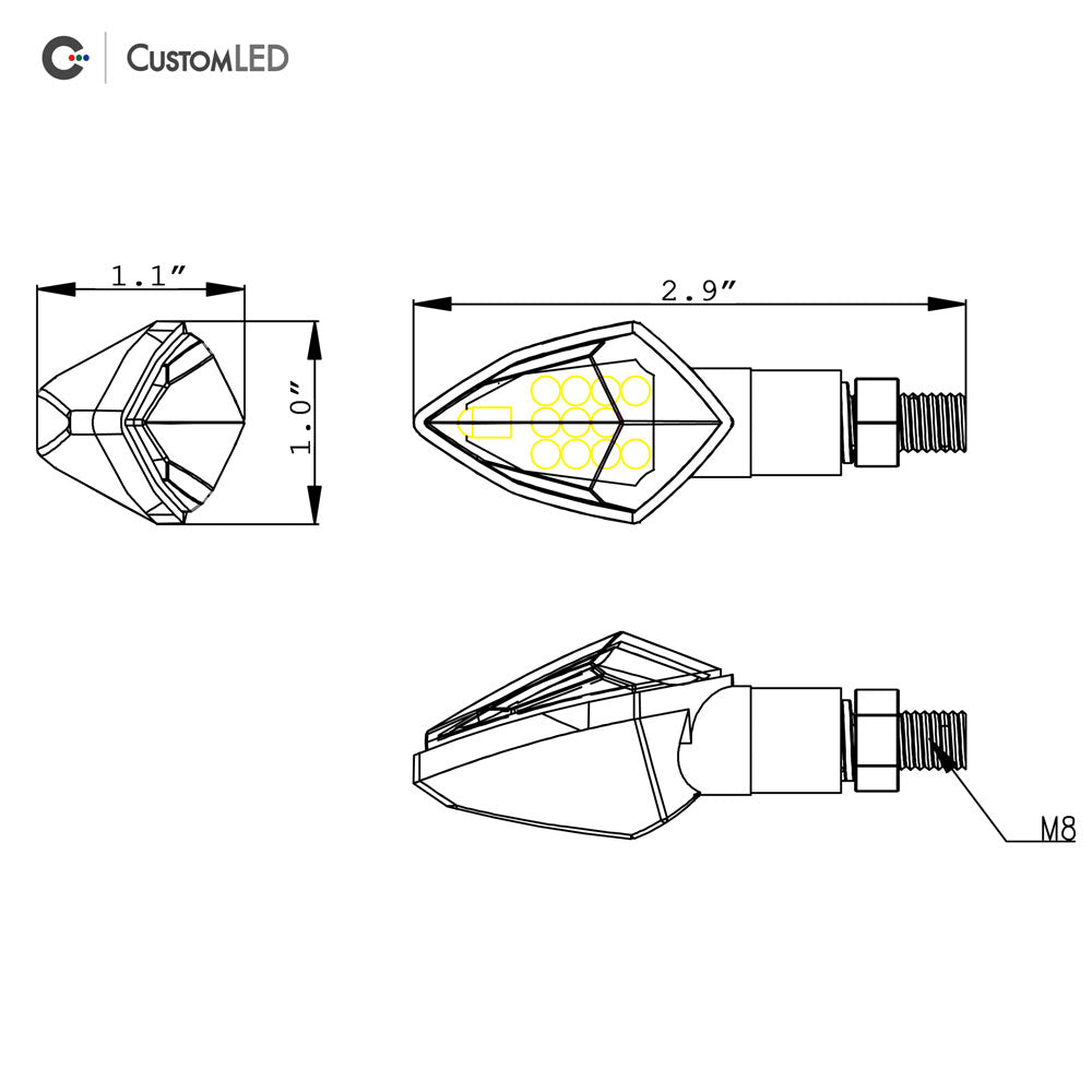Custom LED Motorcycle LED Blinkers - Compact Short Stalk - V1